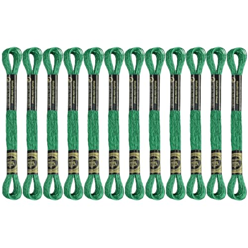 12 Skeins Embroidery Floss, Green Metallic Embroidery Thread Polyester Cross-Stitch Threads for Hand Embroidery String Art DIY Creation - color: Green