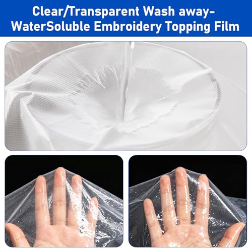 Water Soluble Stabilizer for Embroidery, Wash Away Stabilizer 12" * 25 Yd 35 Um, Clear Backing & Topping Film for Embroidery Machines Hand Sewing