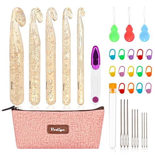 Vodiye 5 Sizes Large Crochet Hooks Set, 10-15 mm, Ergonomic Design - size: 5 Size(12.0-25.0mm)