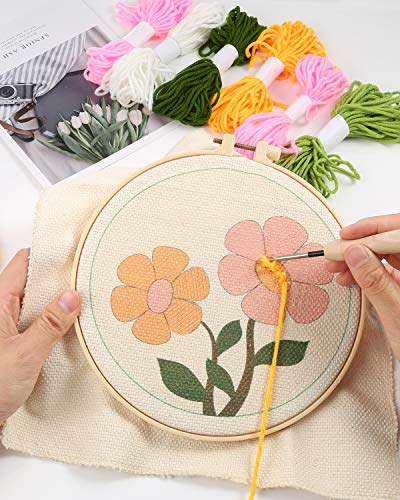 Pllieay 2 Set Punch Needle Embroidery Starter Kits Include Instructions, Punch Needle Fabric with Pattern, Yarns, Embroidery Hoops for Rug-Punch & Pinch Needle - size: 2 Style