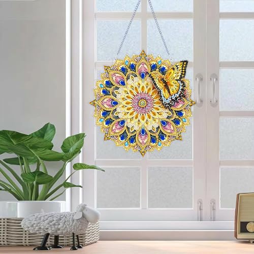 ZeeLionArt Hanging Diamond Art Kits for Adults,Butterfly Pendant Diamonds Painting Art Kit,7.0x7.1inch Acrylic Diamonds Painting Board Kit Ornament, Special Crystal Diamond Hanging Ornament - color: DP04142