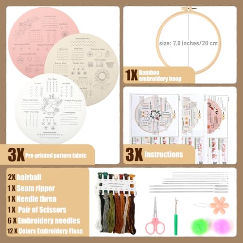 Beginner Embroidery Kit for Adults, Wildflower Patterns with Video Guide - color: Floral Garden