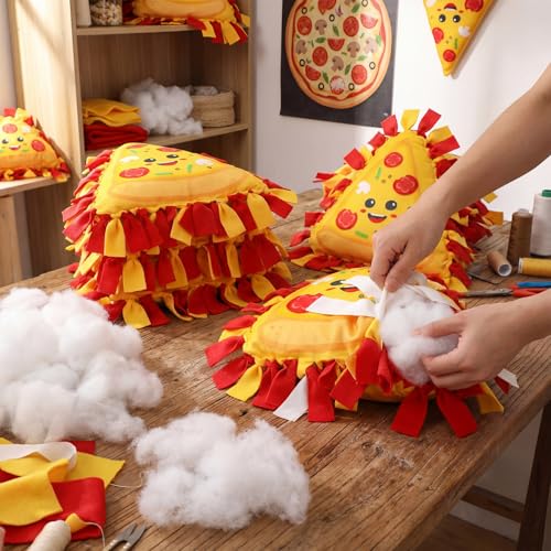 Weysat 6 Sets Pizza Tied Pillow Craft Kit DIY Pizza Shaped Pillow Craft Gifts with PP Cotton for Oktoberfest Day Pizzas Day Sports Theme Party Halloween Decor Classroom Giveaways - style: Pizza