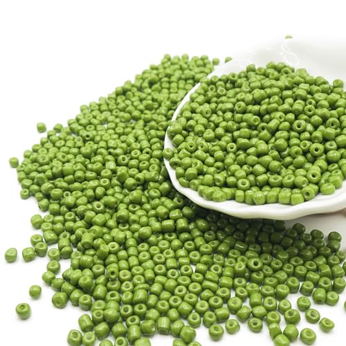 6/0 Craft Glass Seed Beads Bulk, 4mm 1000 Pcs Colorful Bracelet Beads Small for Jewelry Making, Waist, Hair, Neckalce Ring Earring DIY Art（Green） - color: Green