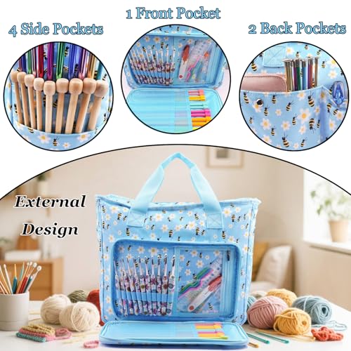 Knitting Bags and Totes Organizers Large Crochet Bag(Blue Bee) - color: Blue Bee