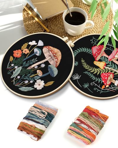 TINDTOP Embroidery Kit for Adult Beginners, Embroidery DIY Starter Kit - color: Mushroom B