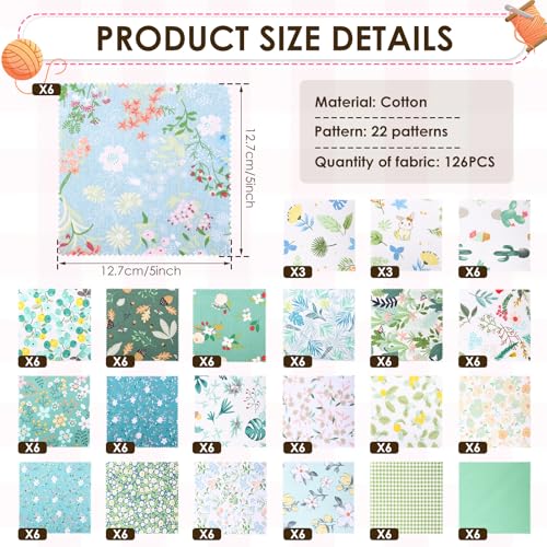 126 Pcs Charm Pack for Quilting 5 inch, 100% Cotton Fabric Square Pre Cut Quilted Fabric Floral Patchwork for Sewing DIY Craft Project Blanket Making Assorted (Dark Green) - color: Dark Green