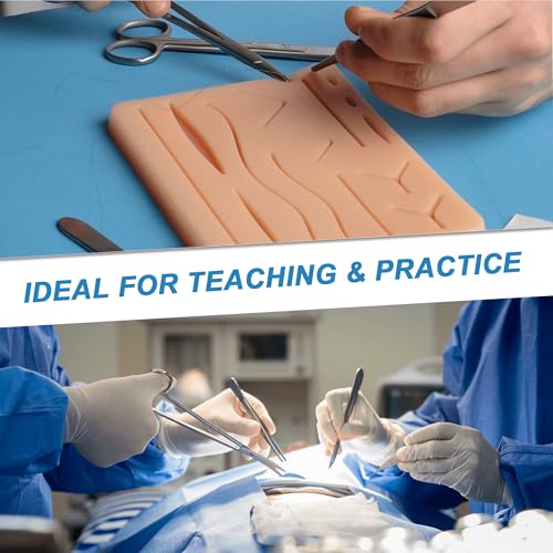 Suture Practice Kit with 240g Silicone Training Pad, Reusable Stitching Practice Set with Training Tools, 14 Practice Patterns, Educational Simulation Use Only - style: 5 packs of sutures