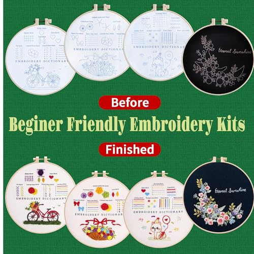 CornerLife 4 Pack Embroidery Kit for Beginners Adults, Hand Embroidery Kits with Pre-Stamped Floral Patterns and Instructions, Adjustable Hoop, Needlepoint Starter Kit DIY Art Crafts Gift (Flower B) - color: Flower B