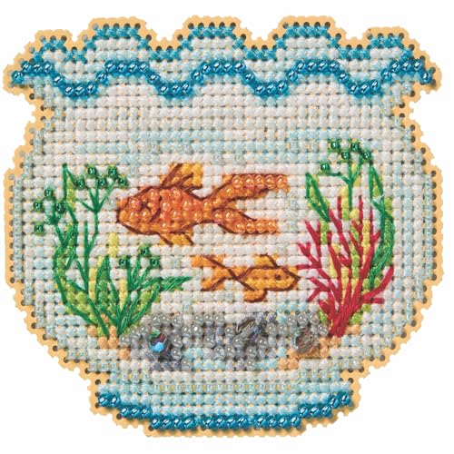 Mill Hill Fish Bowl Beaded Counted Cross Stitch Ornament Kit 2026 Spring Bouquet MH182616, 3 inches x 3 inches, Multi