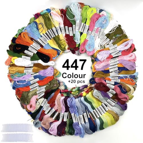 Bracelet String Kits, 447 Colors Rainbow Color Embroidery Thread, Cross Cotton Stitch Embroidery Thread, Bracelet Yarn with 20 Plastic bobbins(447 Color)