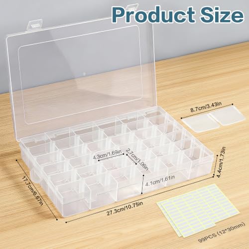 DILIBRA 2 Pack 36 Grids Large Plastic Organizer Box with Adjustable Divider - size: 2 Pack 72 Grids
