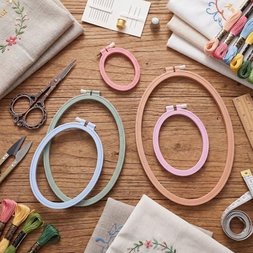 Tigeen 5 Pcs Embroidery Hoops, 5 Sizes ABS Plastic for Sewing, Oval - style: Oval
