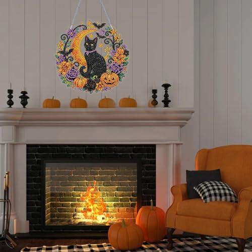 ARPADAMO Black Cat Diamond Art Kits for Adults, Acrylic Hanging Suncatcher - color: DP05092