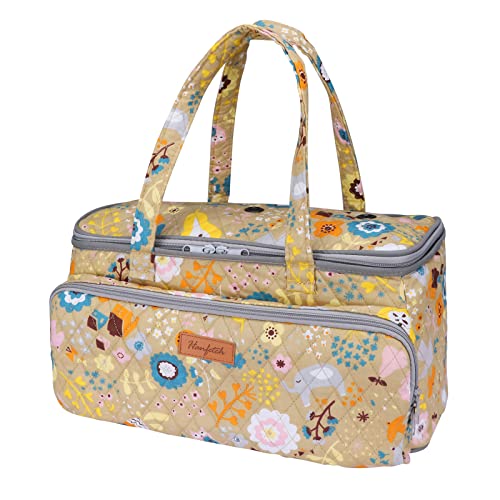 Yarn Storage Organizer with Grommets - Portable Crochet & Knitting Bag for Skeins, Hooks, Needles & Accessories (Flower-Yellow) - color: Flower-Yellow