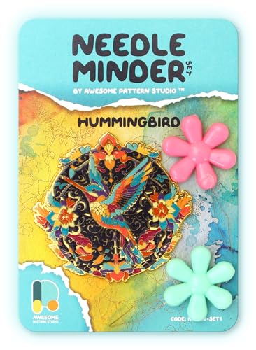 Awesome Pattern Studio Needle Minder Set – Hummingbird Magnetic Needle Minder + 2 Needle Threaders. Enamel Pin for Cross Stitch, Embroidery and Craft - size: Hummingbird Set #1