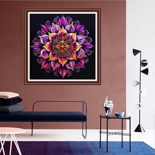 Dimensean Counted Cross Stitch Kit for Beginners, 11CT Unprinted Cross-Stitch Kit Easy Patterns Needlepoint Kit Cross Stitching Embroidery Kit Supplies-Colorful Mandala 18x18 inch - color: ColorDIY13
