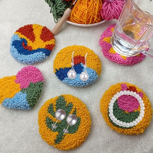 23 PCS DIY Punch Needle Kit, Sunflower Punch Needle with Coasters, Embroidery Starter Set for Beginners, Magic Embroidery Pen with Needles, Knitting Beginners Kit Sewing and Stitching Craft Tools