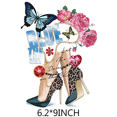 Flower Iron on Decals Patches Mother’s Day Iron on Transfers Sticker Floral High Heels Butterfly Design Washable Hot Heat Transfer Vinyl Stickers T-Shirt Backpacks Families Clothing DIY Applique