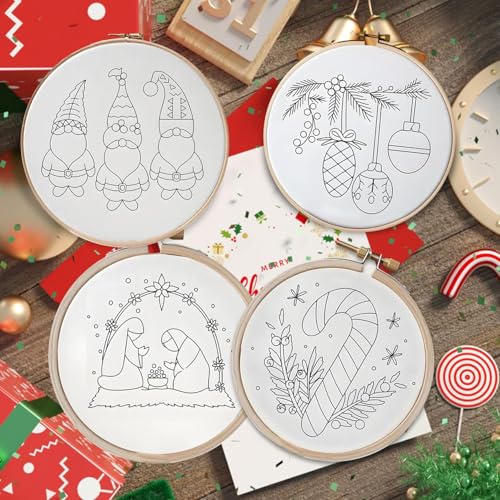 YOUDRN Christmas Embroidery Kits, Candy Canes Embroidery Kits Adults - color: Candy Canes