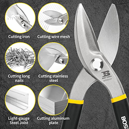 8" Straight Pattern Tin Snips Metal Cutters, High Strength Forged - size: 8 Inch