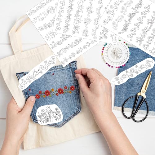 Flower Border Embroidery Patterns, Water Soluble Stick and Stitch Paper - style: Border992