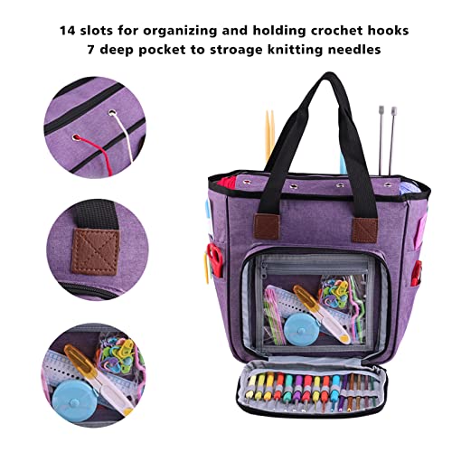 crochet bag,knitting bagBackpack and Tote Bag Storage Bag ，Large capacityYarn Storage Organizer Travel Crochet Bag Women Carrying Crochet Accessories Knitting Needles Crochet - color: purple