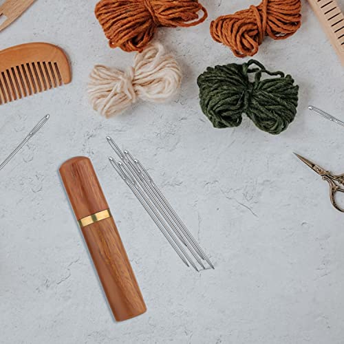 TOYMIS 30pcs Large Eye Sewing Needles, 6 Sizes Tapestry Embroidery Knitting Needles with Wooden Case, Stainless Steel, Brown