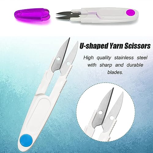 AKOAK 1 Pack U-shaped Yarn Scissors, Tailor's Scissors, Portable Yarn Scissors with Safety Cover, Thread Scissors for Needlework, Cross-Stitch Craft, DIY Projects, Sewing Supplies (Blue) - color: Blue
