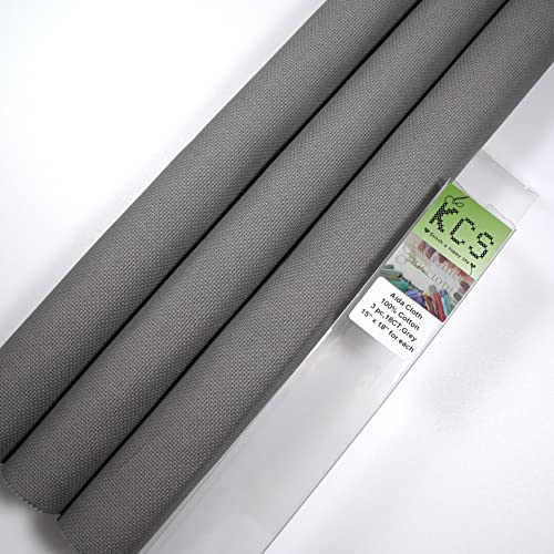 KCS 3 pc of 15" x 18" Counted Cross Stitch Cotton Aida Cloth Needlework Rolled Fabric Box,18CT,Medium Grey - color: Medium Grey, size: 18CT