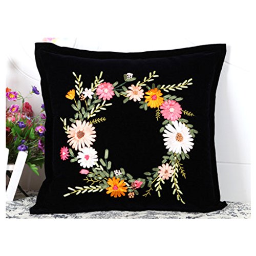 Egoshop Ribbon Embroidery Pillow Case Kit Golden Time with Hoop DIY Kit Not Include Inner Golden Time