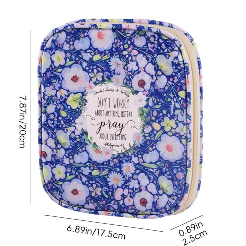 Crochet Hook Case,Portable Zipper Storage Organizer Bag for Crochet Hooks, Knitting Needles, Project & Sewing Supplies, Lightweight,Easy to Hold (No Accessories Included).Royal Blue Flowers - color: royal blue flowers