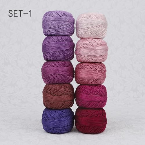 Size 8 Double Mercerized Egyptian Long Staple Cotton Pearl Thread Ball 10 Grams (87 Yards) Embroidery Thread 10 Colors per Box for Crochet Hardanger Cross Stitch Hand Embroidery (Set1) - color: Set1