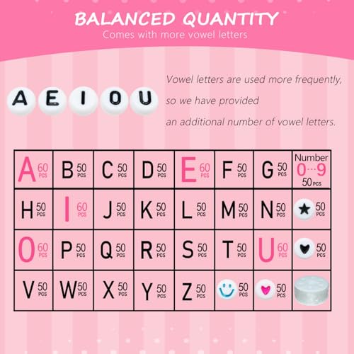 Amaney 1600pcs Acrylic Alpabet Letter Beads,31 Styles,Heart,Number,Star and Smiley Beads,4x7mm for Jewelry Making Bracelets Necklaces Key Chains - color: White&Heart, size: 7x4mm
