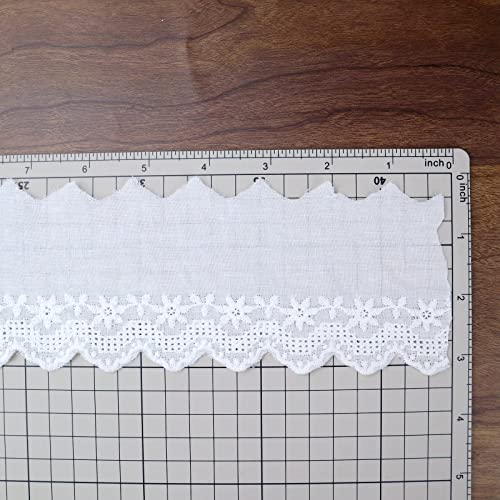 White Cotton Lace Trim Floral Eyelet Lace Ribbon Scalloped Embroidery Lace Trim for Dress, Pillow, Dolls/Pets Clothes (7 Yards x 3 Inch) - color: White 3inch