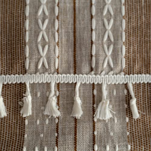 Gernaice Farmhouse Striped Tassle Small Tablecloth Heavy Duty Linen Fabric Wrinkle Free Tablecloths Square Embroidery Table Cloth for Kitchen Dining Party Patio Christmas Square Brown 36x36 Inches - color: Brown Striped-b