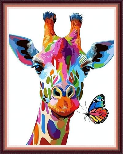Funxvoot Stamped Cross Stitch Kits for Beginners or Adults Embroidery Starter Patterns | DIY Printed Cross Stitch Kits Needlepoint for Adults 11CT-Giraffe Butterfly 16x20 inch - color: color06