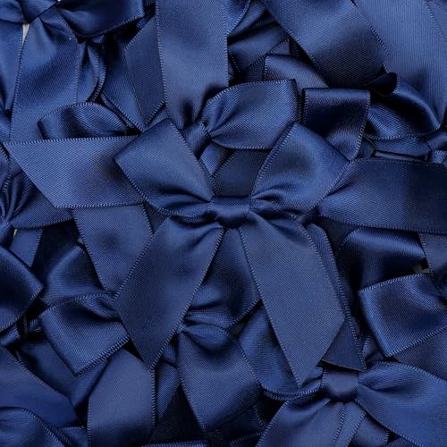 Self Adhesive Navy Blue Satin Ribbon Bows for Crafts 3", 50 Pack - color: Navy Blue