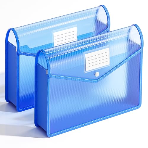 2 Pack Plastic Expanding File Folder, Fit Letter/A4 Size, Blue - color: Blue