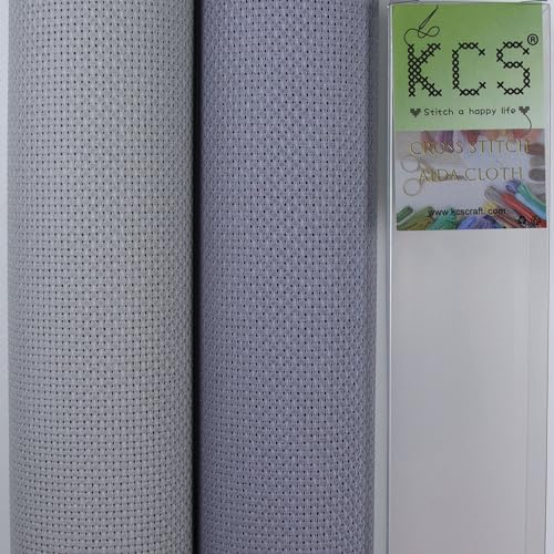 KCS 2 pc of 15" x 18" Counted Cross Stitch Cotton Aida Cloth Needlework Fabric (Light Grey+Light Steel Grey, 14CT) - color: Light Grey+light Steel Grey, size: 14CT
