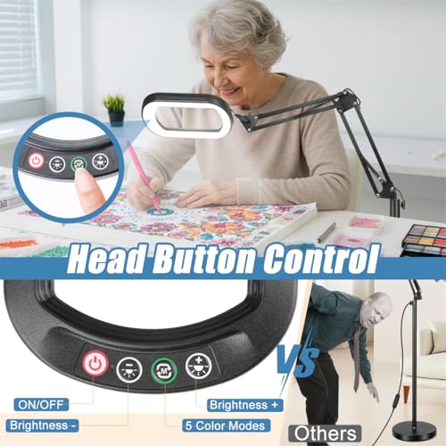 IVMAIE 10X Magnifying Glass with Light and Stand, Real Glass Lens, 5 Color Modes LED Dimmable Lighted, 3-in-1 Floor Lamp with Clamp, Hands Free Magnifier for Reading, Craft Close Work, Carbon Black - color: Carbon Black