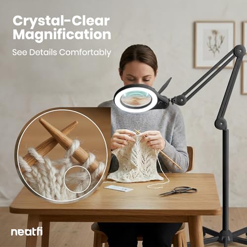Neatfi LED Bifocal Magnifying Floor Lamp, 1200 Lumens, 5D + 20D (Black) - color: Black, size: 5 Inches