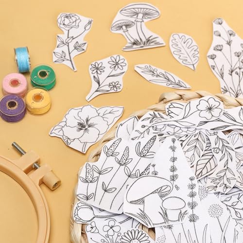 Patemby Embroidery Pattern Water Soluble Embroidery Stabilizers, Stick and Stitch Embroidery Paper Wash Away with Pre-Printed Pattern Designs Stencils Transfers for Hand Sewing Lover Beginner - color: Floral, Pack of 2