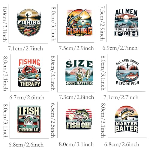 9pcs Fishing Life Iron On Decals Thermal Transfer Stickers for Clothing Appliqued Sublimation Patches Iron On Transfer Designs Heat Press Vinyl for Shirts Pillow Covers - style: 9PCS-K01(Small)