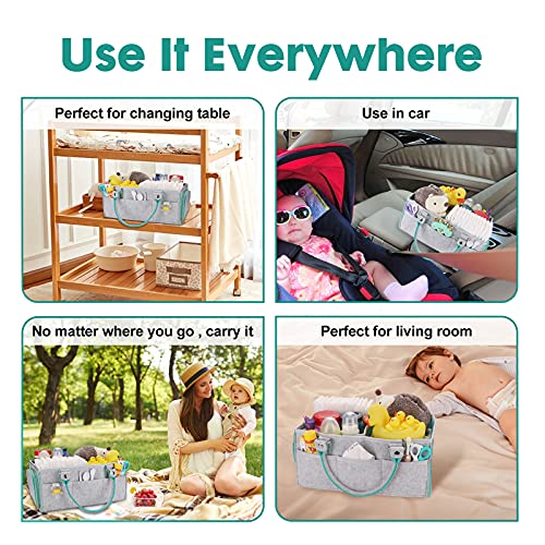XUANGUO Large Baby Diaper Caddy Organizer, Felt Basket with Handles, Green - color: green