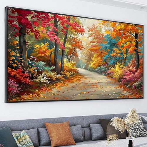 JATOK Diamond Painting Kit for Adults, Autumn Forest, 27.5 x 15.7 in - color: Peach