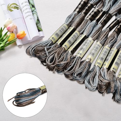 10 Skeins 6 Strands Brown Gradient Friendship Bracelet String Variegated Embroidery Needlepoint Cross Stitch Floss Yarn Thread Bulk for Sewing Bracelets Making Knitting Stitching Crafts DIY - color: Coffee