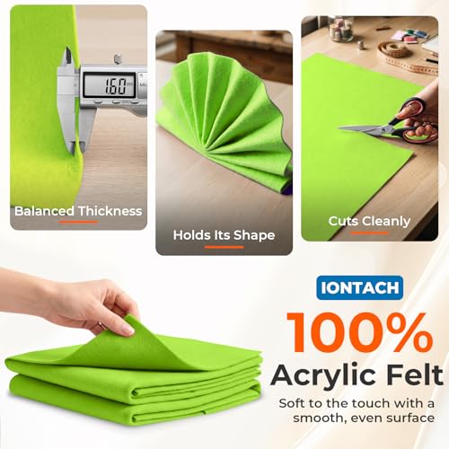 IONTACH 18" X 18" Soft Felt Sheets 1.6mm Thick (2 Packs, Apple Green) - color: Apple Green