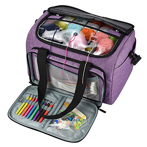 Coopay Crochet & Knitting Tote Bag - Large Organizer for Yarn, Hooks, Needles & Craft Tools - color: Elegant Purple
