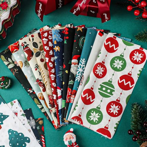 Tatuo 30 Pcs Christmas Cotton Fabric 10x10 Inch Floral Quilting Squares - style: Cute Christmas